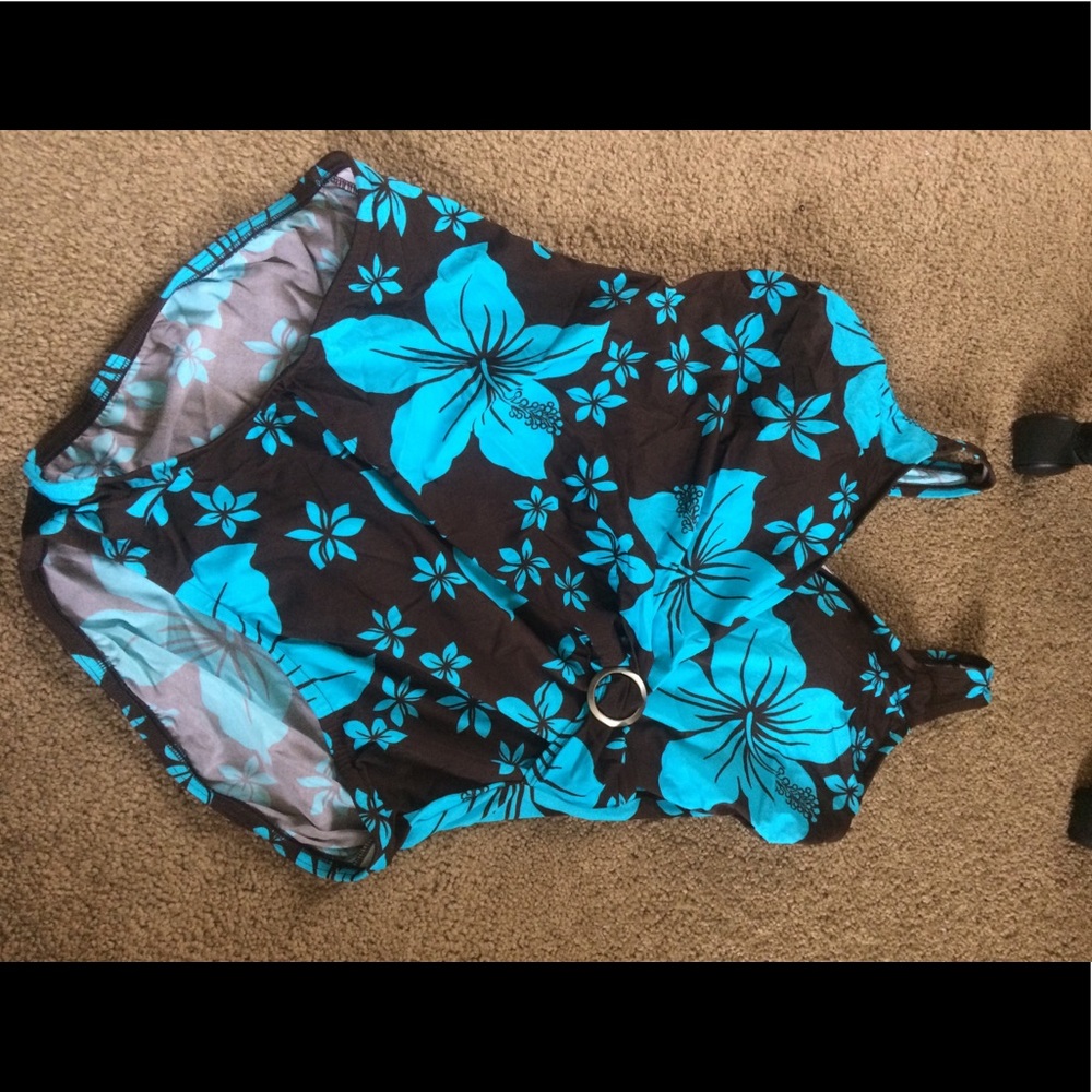 LIKE NEW brown and blue floral one piece swimsuit